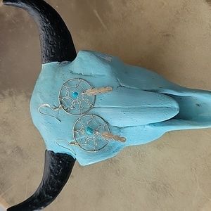 Sterling Silver & Turquoise Dreamcatcher Earrings Southwestern Boho Western